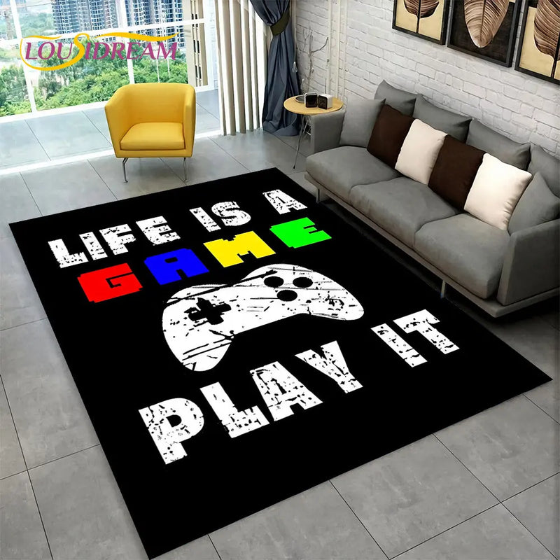 Tapete 3D Antiderrapante para Quarto Gamer - Decoração Temática de Jogos, Estampas Diversas e Grande Tamanho