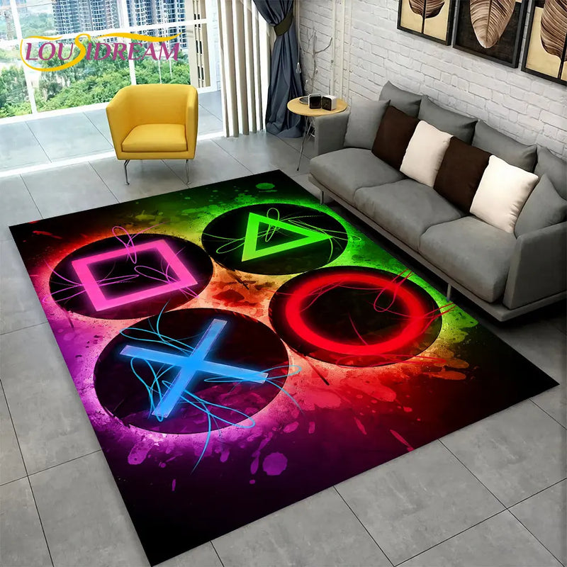 Tapete 3D Antiderrapante para Quarto Gamer - Decoração Temática de Jogos, Estampas Diversas e Grande Tamanho